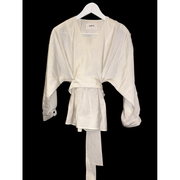 Ba&sh Bash Lady Top Ecru Cream Viscose Tie Back Poets Blouse 1 US‎ 6. *flaw - Picture 1 of 10